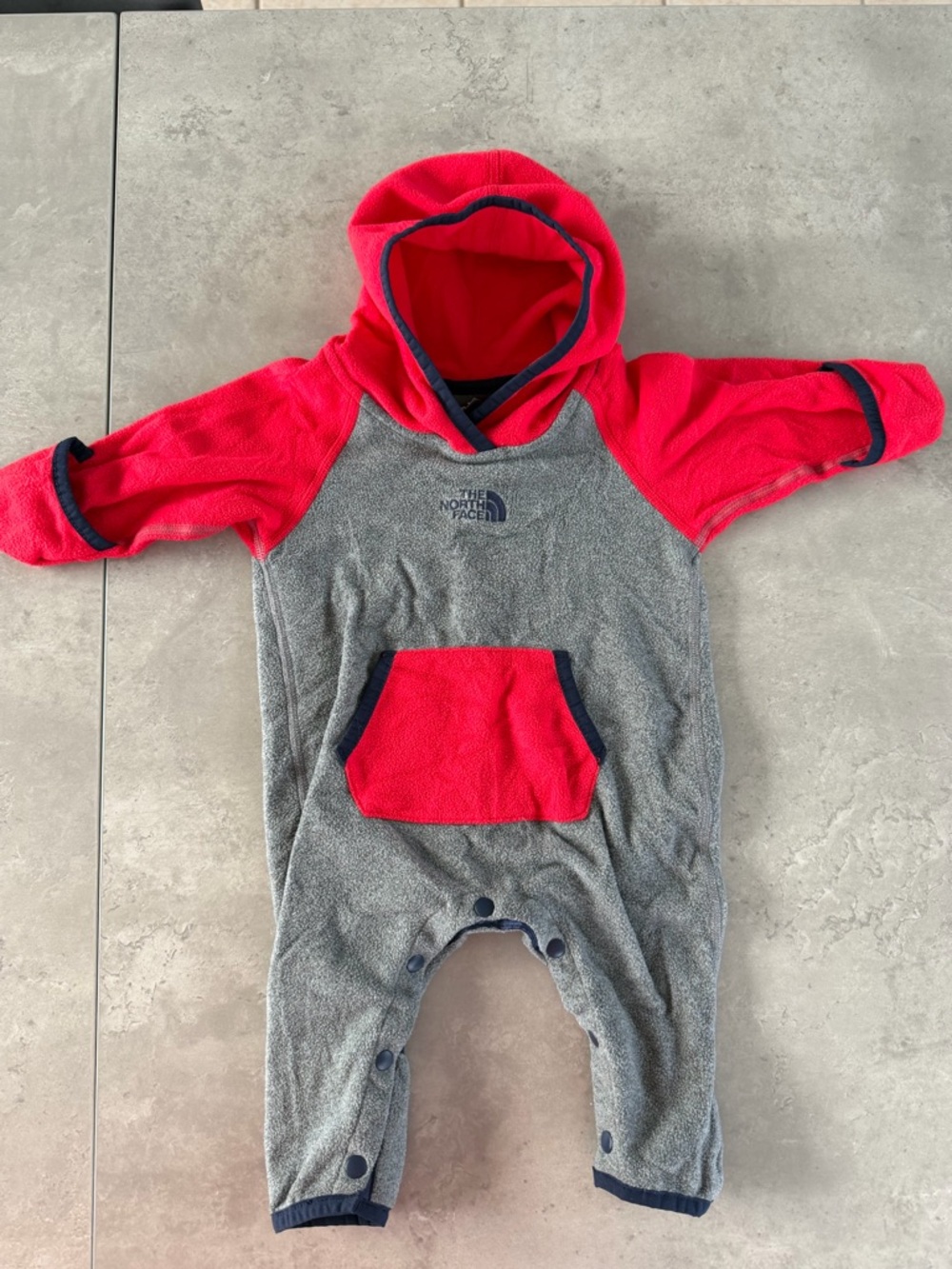 The North Face Kids Hooded Fleece One-Piece in Red and Gray